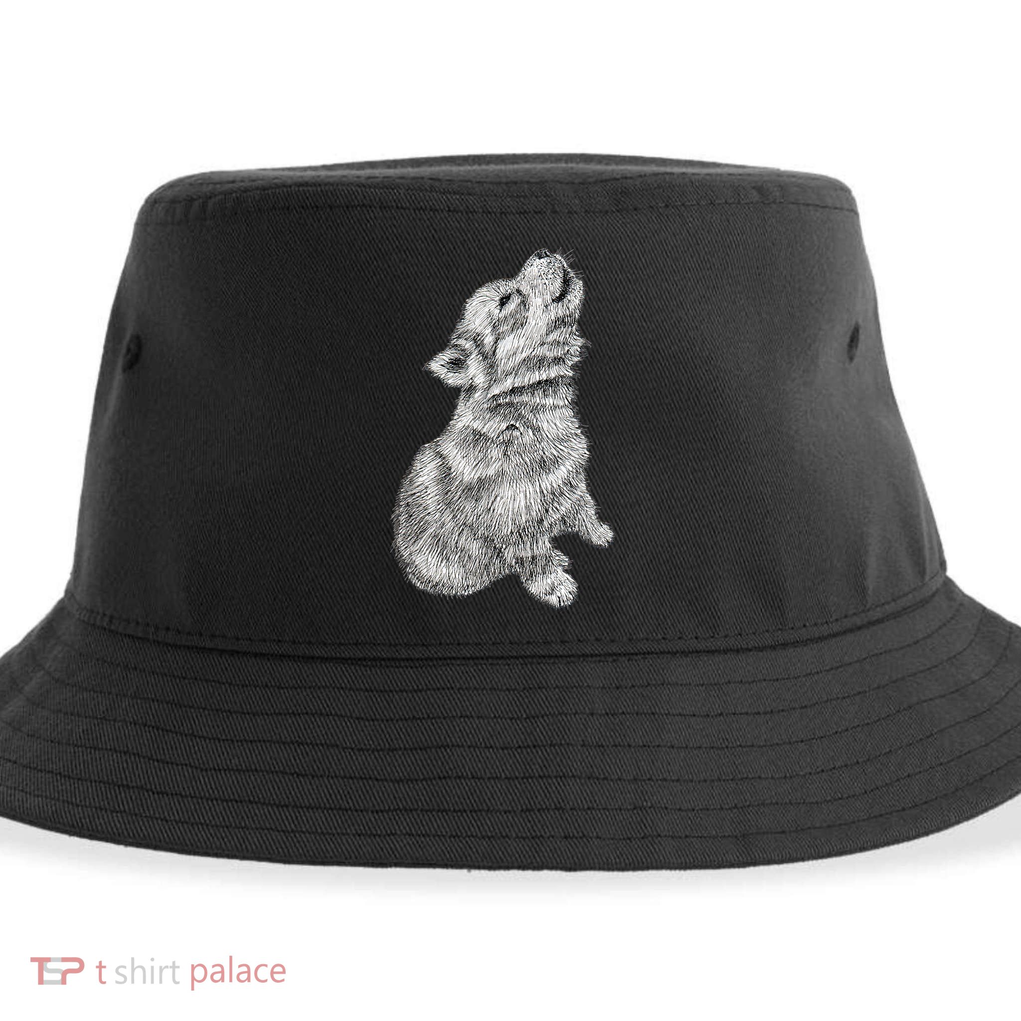 Cute Baby Howling Wolf Cub Sketch TShirt Sustainable Bucket Hat