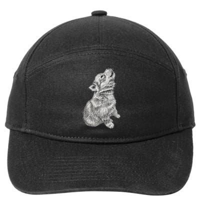 Cute Baby Howling Wolf Cub Sketch TShirt 7-Panel Snapback Hat
