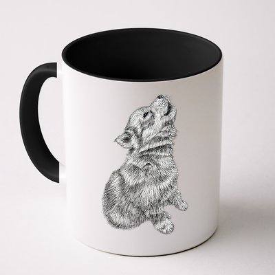 Cute Baby Howling Wolf Cub Sketch TShirt Mug