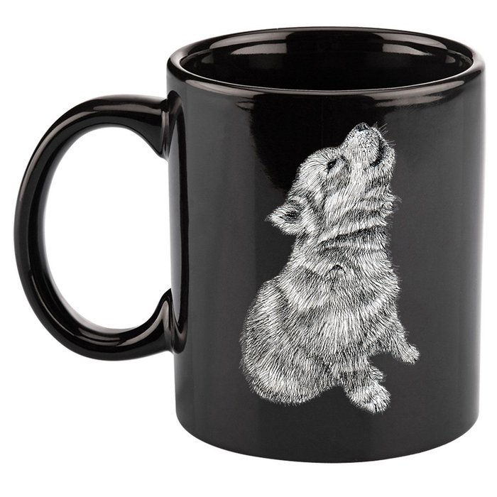 Cute Baby Howling Wolf Cub Sketch TShirt 11oz C Handle Ceramic Mug