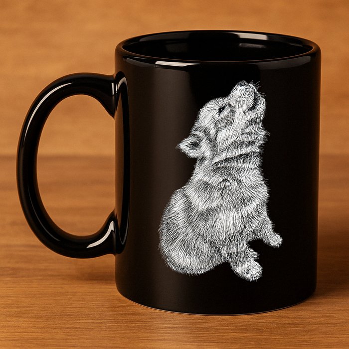 Cute Baby Howling Wolf Cub Sketch TShirt 11oz C Handle Ceramic Mug