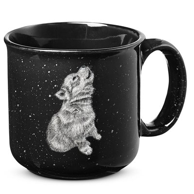 Cute Baby Howling Wolf Cub Sketch TShirt 15oz Campfire Ceramic Mug