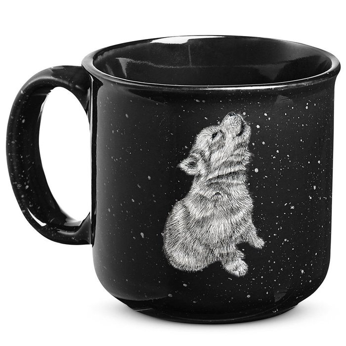 Cute Baby Howling Wolf Cub Sketch TShirt 15oz Campfire Ceramic Mug