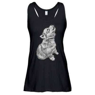 Cute Baby Howling Wolf Cub Sketch TShirt Ladies Essential Flowy Tank