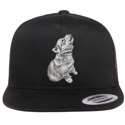 Cute Baby Howling Wolf Cub Sketch TShirt Flatbill Hat