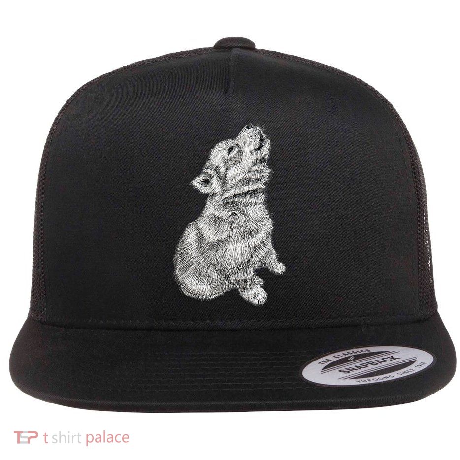 Cute Baby Howling Wolf Cub Sketch TShirt Flatbill Hat