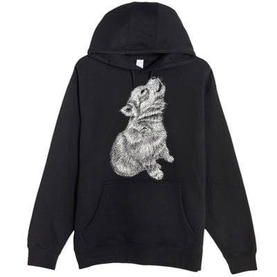 Cute Baby Howling Wolf Cub Sketch TShirt Premium Pullover Hoodie