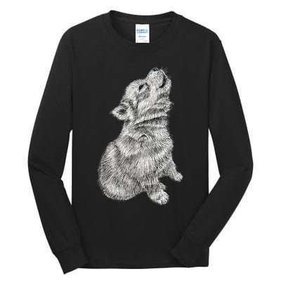 Cute Baby Howling Wolf Cub Sketch TShirt Tall Long Sleeve T-Shirt