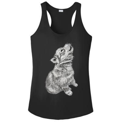 Cute Baby Howling Wolf Cub Sketch TShirt Ladies PosiCharge Competitor Racerback Tank