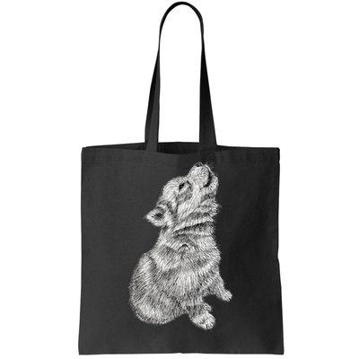 Cute Baby Howling Wolf Cub Sketch TShirt Tote Bag