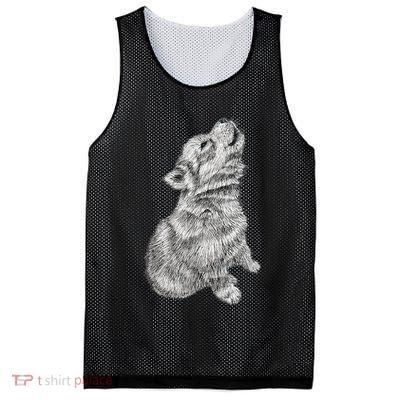 Cute Baby Howling Wolf Cub Sketch TShirt Mesh Reversible Basketball Jersey Tank