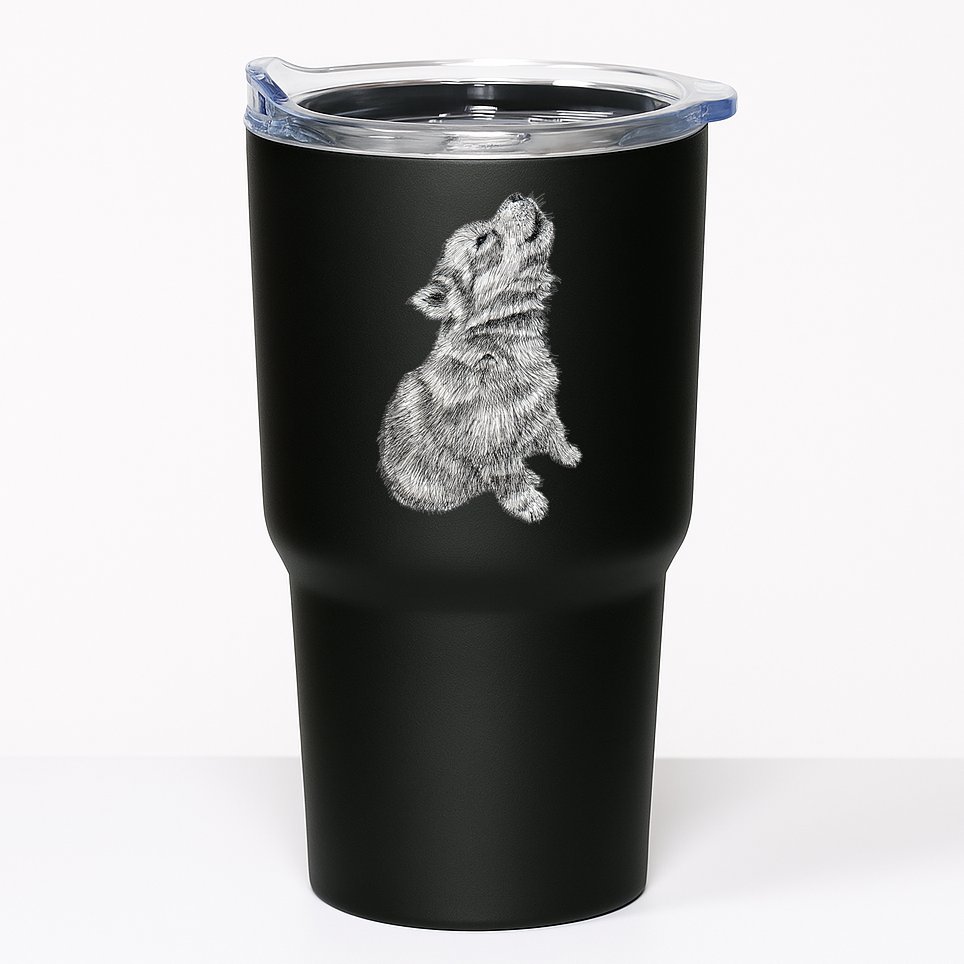 Cute Baby Howling Wolf Cub Sketch TShirt Tumbler