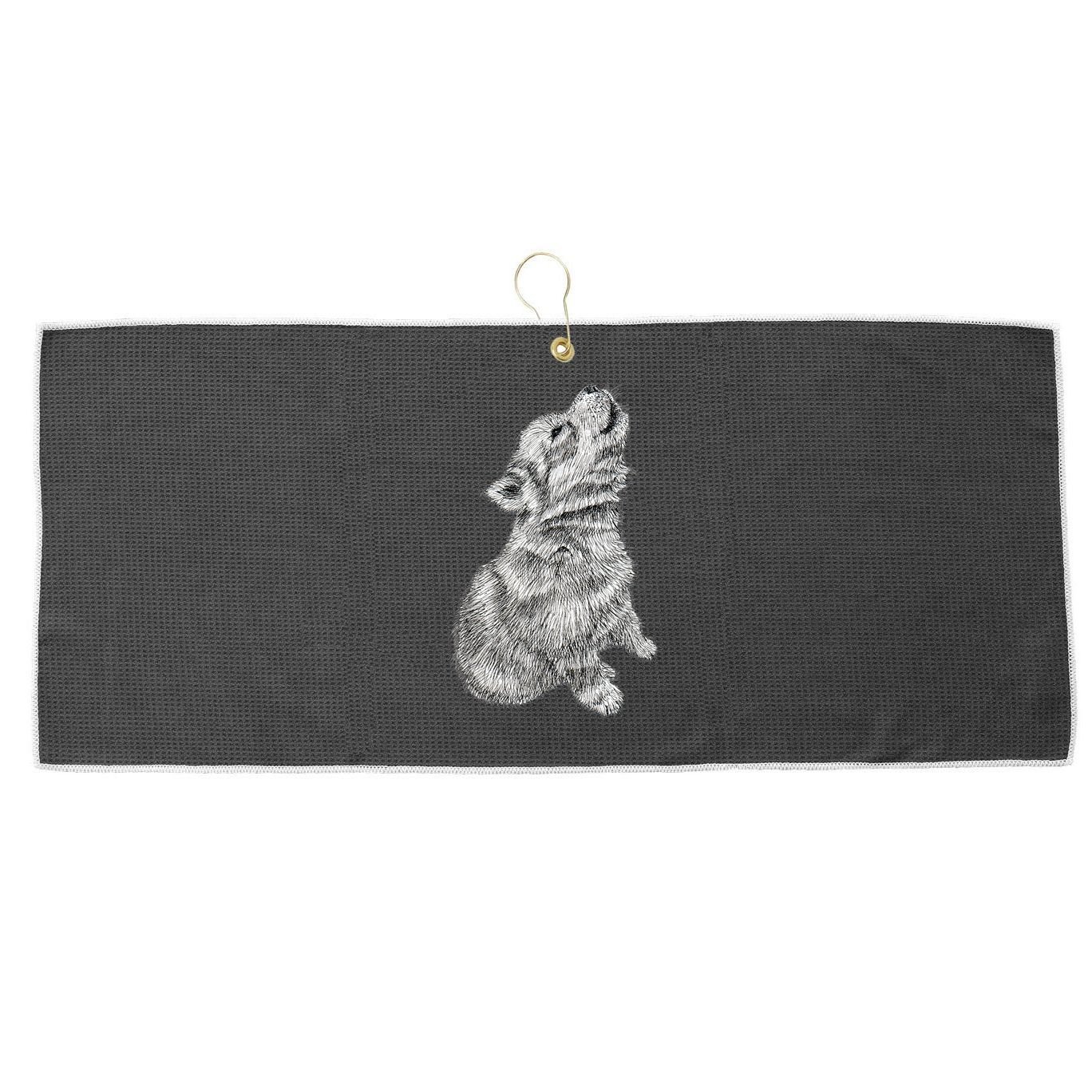 Cute Baby Howling Wolf Cub Sketch TShirt Large Microfiber Waffle Golf Towel