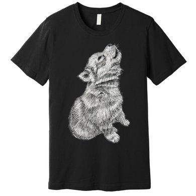 Cute Baby Howling Wolf Cub Sketch TShirt Premium T-Shirt