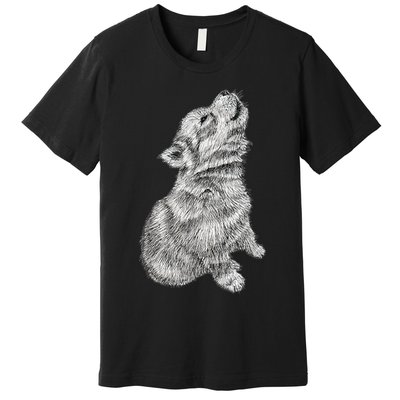 Cute Baby Howling Wolf Cub Sketch TShirt Premium T-Shirt