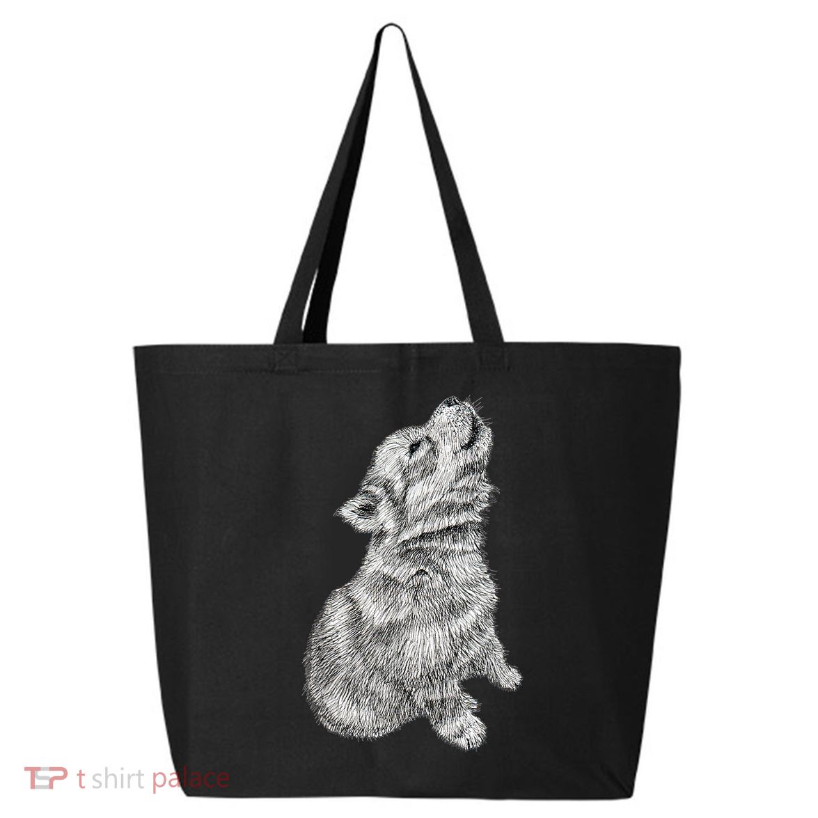 Cute Baby Howling Wolf Cub Sketch TShirt 25L Jumbo Tote
