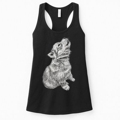 Cute Baby Howling Wolf Cub Sketch TShirt Womens Tank Top
