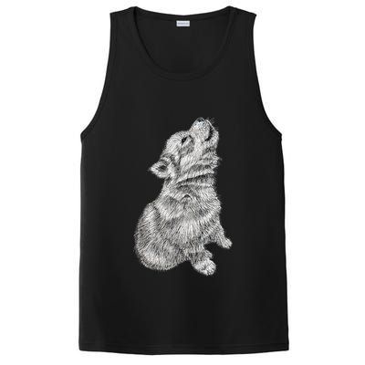 Cute Baby Howling Wolf Cub Sketch TShirt PosiCharge Competitor Tank