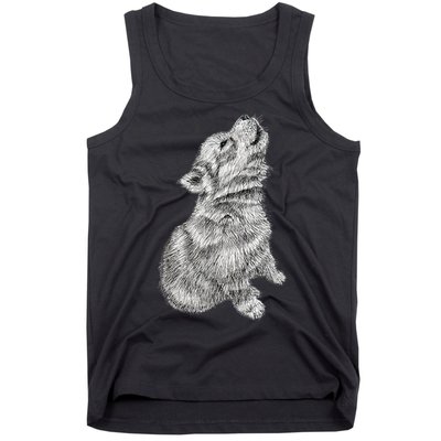 Cute Baby Howling Wolf Cub Sketch TShirt Tank Top