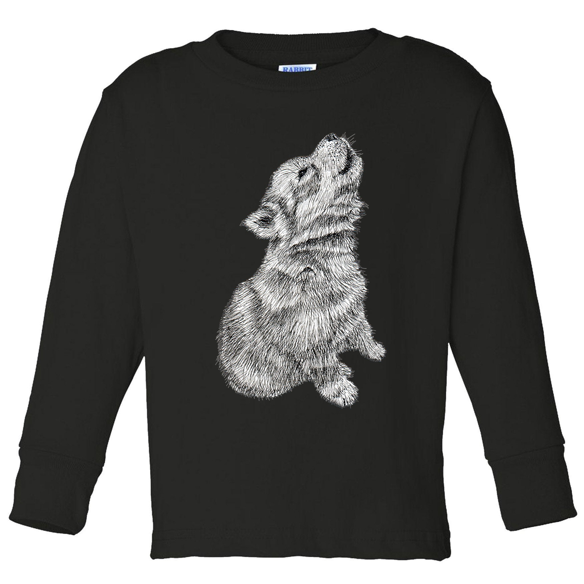 Cute Baby Howling Wolf Cub Sketch TShirt Toddler Long Sleeve Shirt