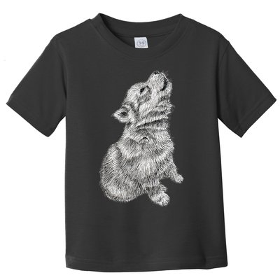 Cute Baby Howling Wolf Cub Sketch TShirt Toddler T-Shirt