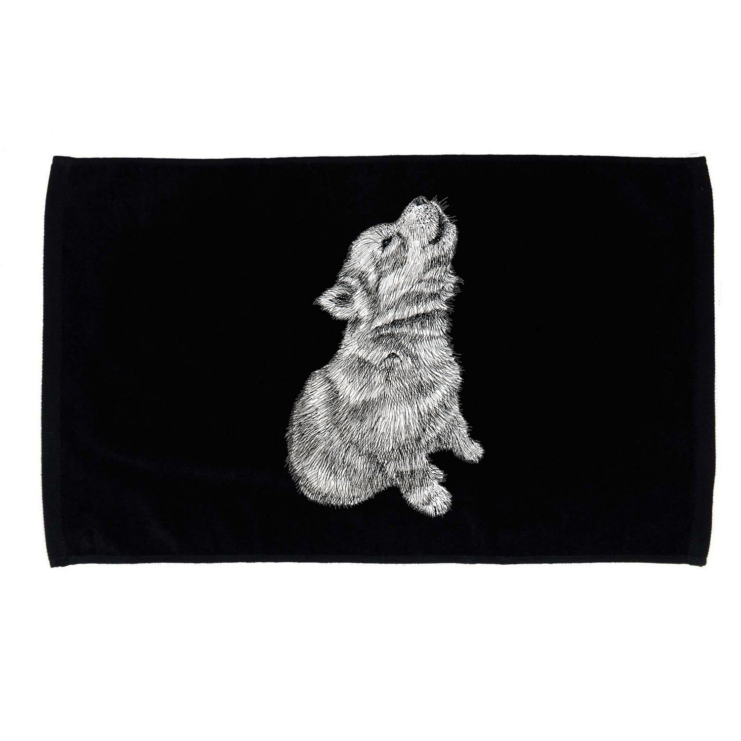 Cute Baby Howling Wolf Cub Sketch TShirt Microfiber Hand Towel