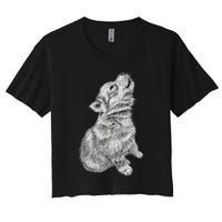 Cute Baby Howling Wolf Cub Sketch TShirt Women's Crop Top Tee