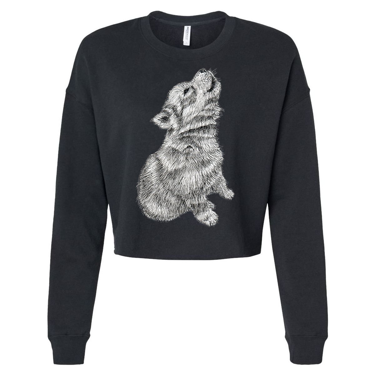 Cute Baby Howling Wolf Cub Sketch TShirt Cropped Pullover Crew