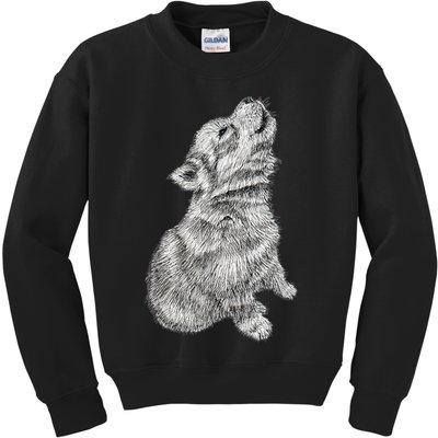 Cute Baby Howling Wolf Cub Sketch TShirt Kids Sweatshirt