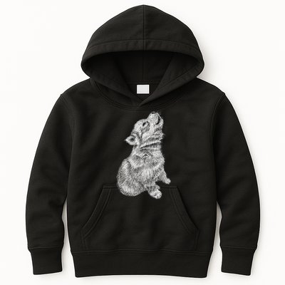 Cute Baby Howling Wolf Cub Sketch TShirt Kids Hoodie