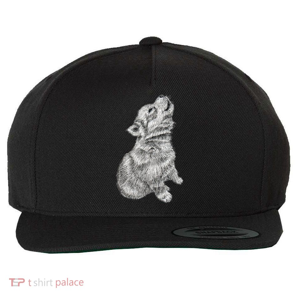 Cute Baby Howling Wolf Cub Sketch TShirt Wool Snapback Cap