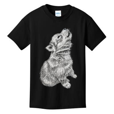 Cute Baby Howling Wolf Cub Sketch TShirt Kids T-Shirt
