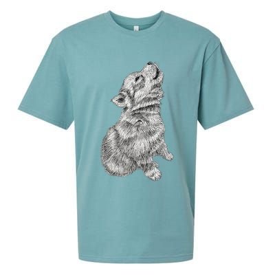 Cute Baby Howling Wolf Cub Sketch TShirt Sueded Cloud Jersey T-Shirt