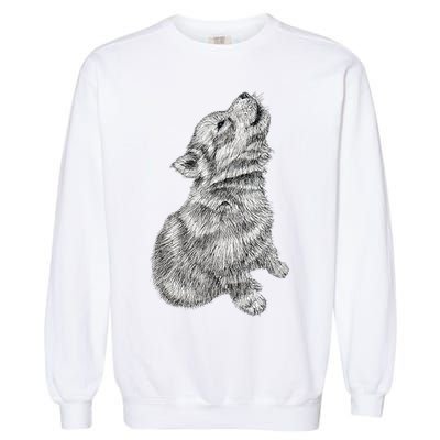 Cute Baby Howling Wolf Cub Sketch TShirt Garment-Dyed Sweatshirt
