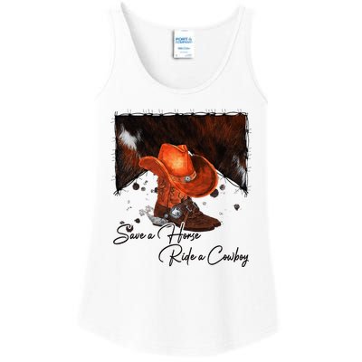 Cowboy Boots Hat Save A Horse Ride A Cowboy Western Country Ladies Essential Tank