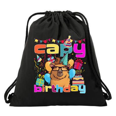 Capy Birthday Happy Birthday Capybara. Funny Capybara Lover Drawstring Bag