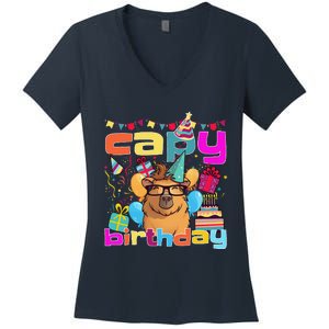 Capy Birthday Happy Birthday Capybara. Funny Capybara Lover Women's V-Neck T-Shirt