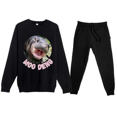 Cute Baby Hippo Moo Deng Bouncy Pig In Thai Hippopotamus Premium Crewneck Sweatsuit Set