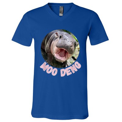 Cute Baby Hippo Moo Deng Bouncy Pig In Thai Hippopotamus V-Neck T-Shirt