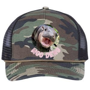 Cute Baby Hippo Moo Deng Bouncy Pig In Thai Hippopotamus Retro Rope Trucker Hat Cap