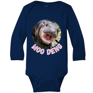 Cute Baby Hippo Moo Deng Bouncy Pig In Thai Hippopotamus Baby Long Sleeve Bodysuit