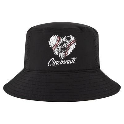 Cincinnati Baseball Heart Distressed Vintage Baseball Fans Cool Comfort Performance Bucket Hat