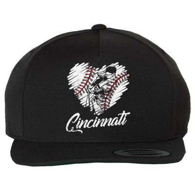 Cincinnati Baseball Heart Distressed Vintage Baseball Fans Wool Snapback Cap