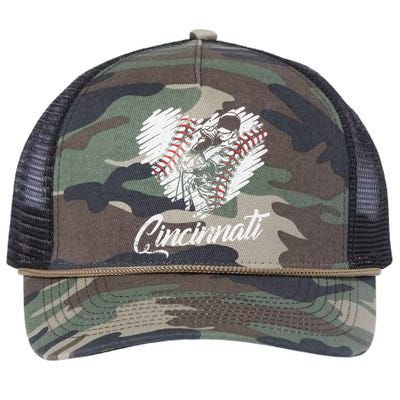 Cincinnati Baseball Heart Distressed Vintage Baseball Fans Retro Rope Trucker Hat Cap