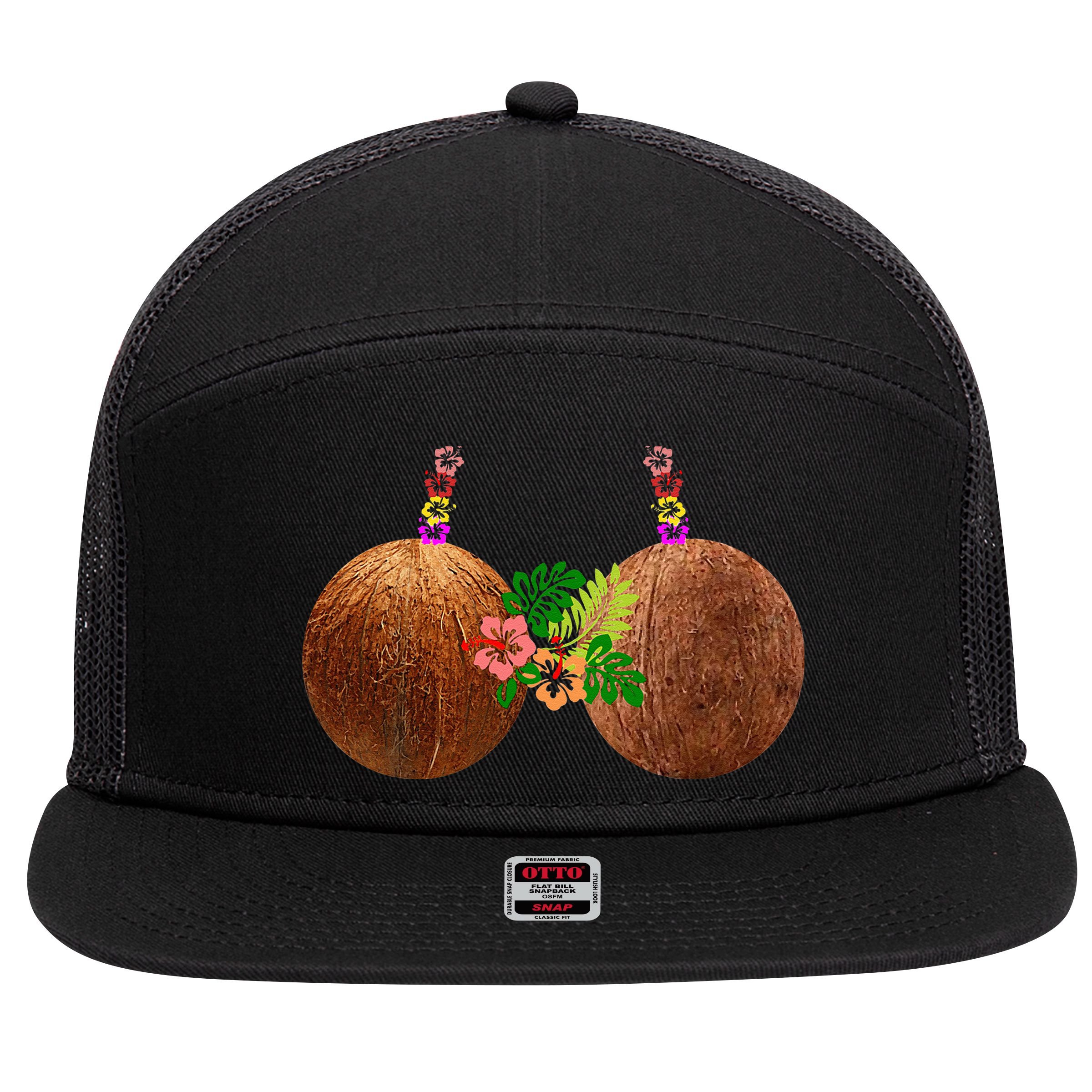 Coconut Bra Hawaii Luau Costume Funny 7 Panel Mesh Trucker Snapback Hat