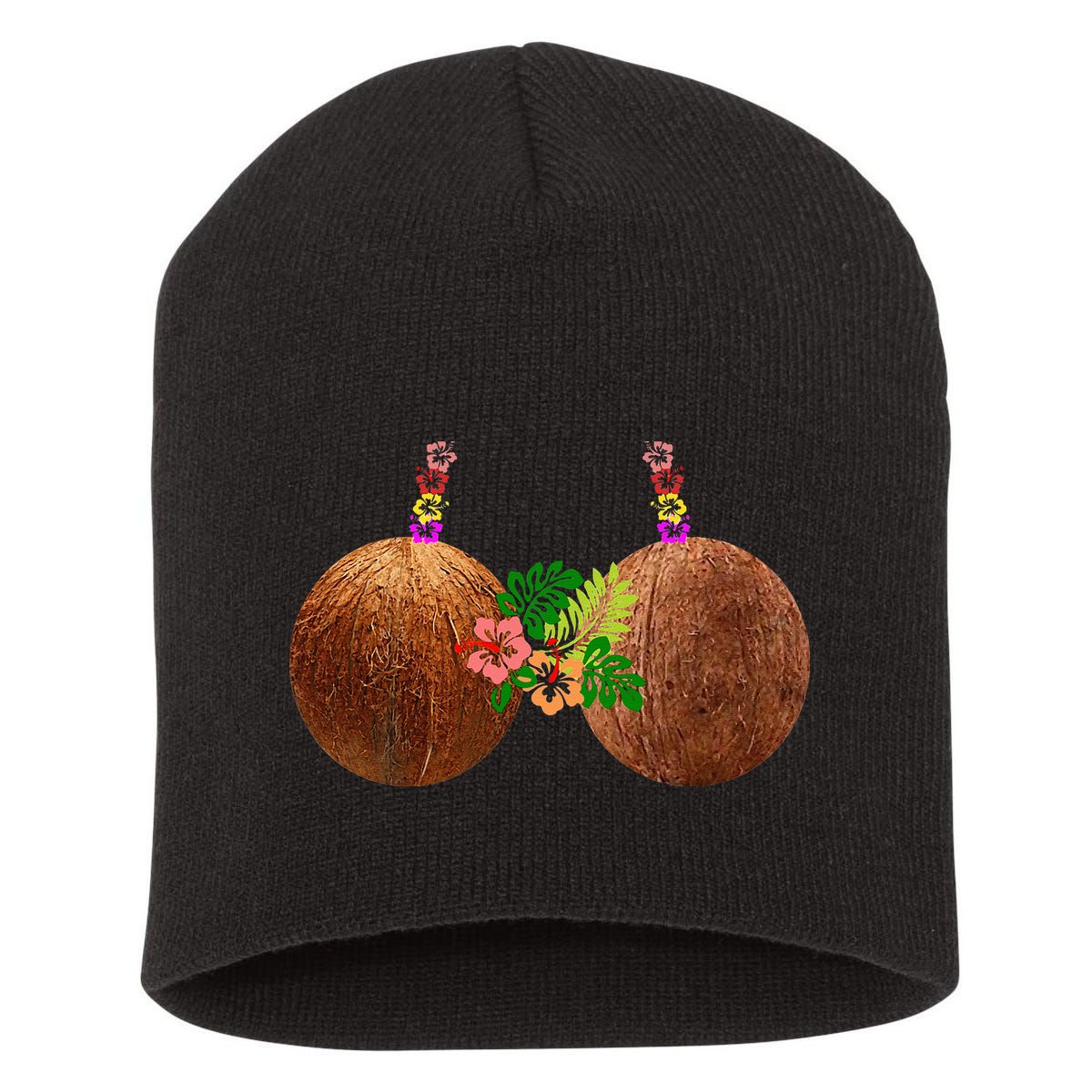 Coconut Bra Hawaii Luau Costume Funny Short Acrylic Beanie