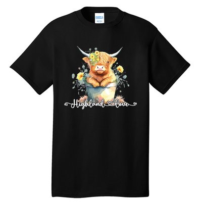 Cute Baby Highland Cow Calf Highland Love Spring Pastel Tall T-Shirt