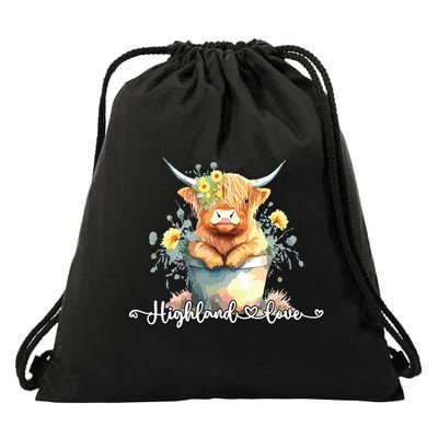 Cute Baby Highland Cow Calf Highland Love Spring Pastel Drawstring Bag