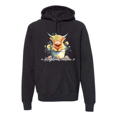 Cute Baby Highland Cow Calf Highland Love Spring Pastel Premium Hoodie