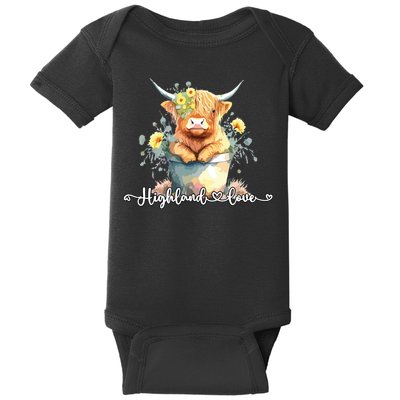 Cute Baby Highland Cow Calf Highland Love Spring Pastel Baby Bodysuit